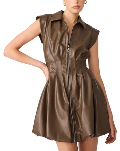 Steve Madden Dyanne Cap Sleeve Bubble Hem Dress In Brown