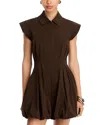 Steve Madden Dyanne Poplin Pleated Mini Dress In Brown