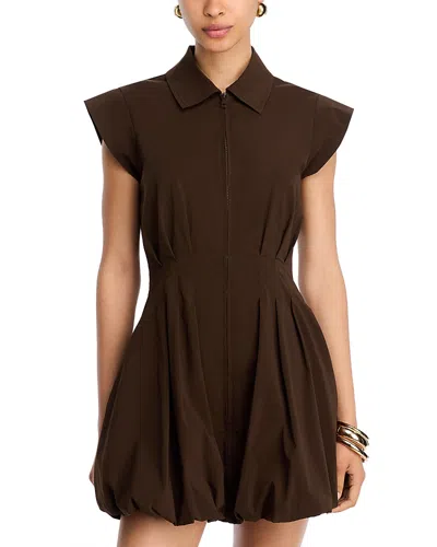 Steve Madden Dyanne Poplin Pleated Mini Dress In Brown