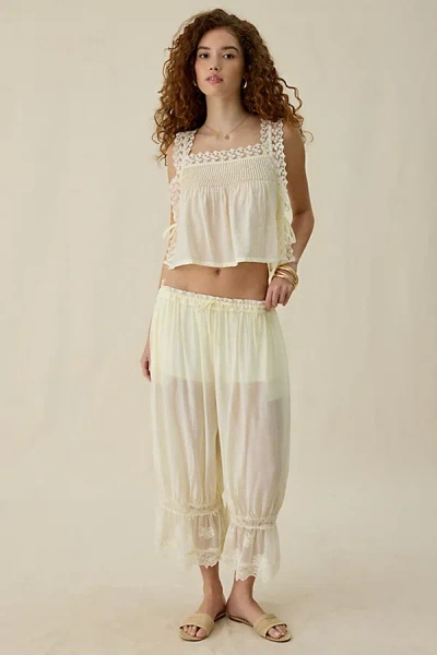 Steve Madden Easten Sheer Lace Trim Bloomer Pants In Cream, Women's At Urban Outfitters In White