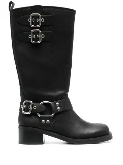 Steve Madden Womens Black Blessing Buckle-embellished Mid-calf Leather Boots