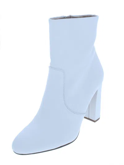 Steve Madden Editor Womens Leather Block Heel Booties In White