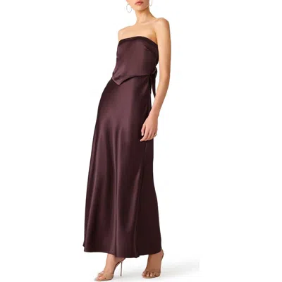 Steve Madden Elaia Satin Tie Back Strapless Dress In Burgundy