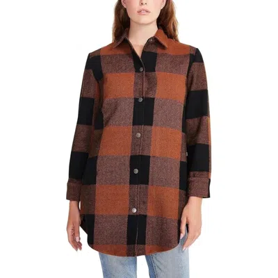 Steve Madden Eldridge Shirt Jacket Women's Cognac Plaid Snap Front Kfc377 In Multi