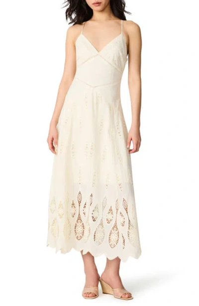 Steve Madden Eleanora Openwork Deep V-neck Midi Dress In White