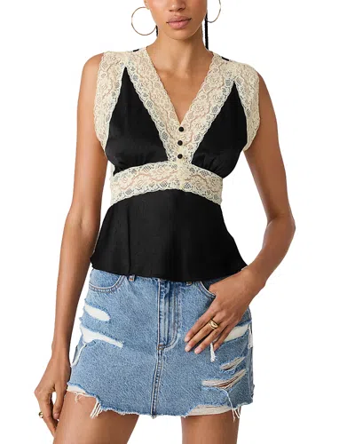Steve Madden Elinor Sleeveless Lace Trim Top In Black