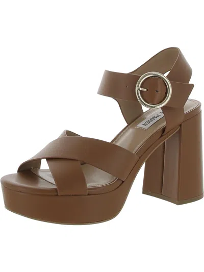 Steve Madden Elkin Womens Leather Slingback Platform Sandals In Brown