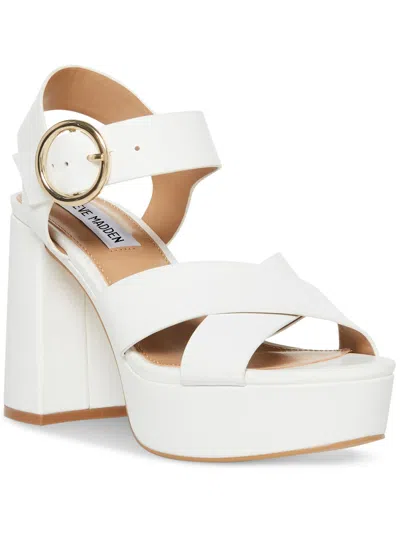 Steve Madden Elkin Womens Leather Slingback Platform Sandals In White