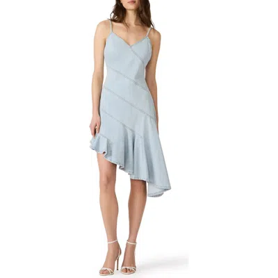 Steve Madden Ellis Asymmetric Ruffle Denim Dress In Blue