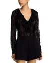 Steve Madden Elvie Ruffle Front Lace Top In Black