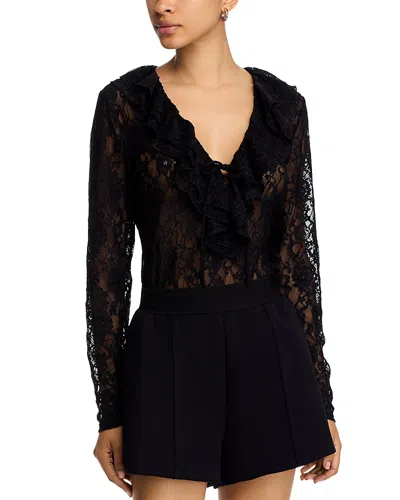 Steve Madden Elvie Ruffle Front Lace Top In Black