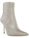 Steve Madden Elysia Boots Women 7.5 Silver Rhinestone Pointed Toe Bootie Khd2103