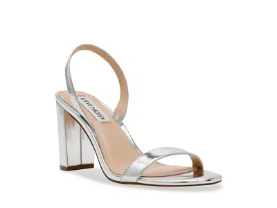 Steve Madden Emilie Sandals Womens Us 8.5 Silver Foil Leather Block Heel Zpo3701