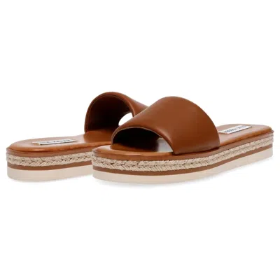 Steve Madden Enough Sandals Women's Cognac Leather Slip On Slide Zogg2948 In Brown