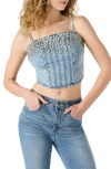 Steve Madden Eras Rhinestone Denim Crop Top In Blue