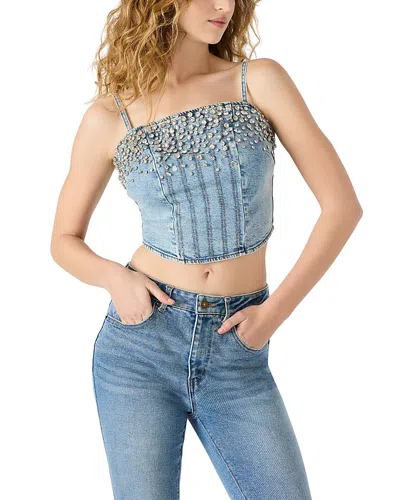 STEVE MADDEN ERAS RHINESTONE DENIM CROP TOP