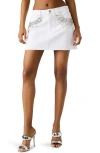 Steve Madden Eras Rhinestone Raw Hem Denim Miniskirt In White