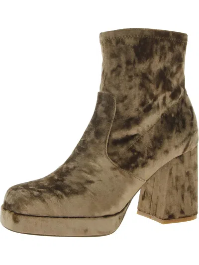 Steve Madden Ever Boots Women's 7.5 Green Velvet Block Heel Ankle Bootie Zpo3488