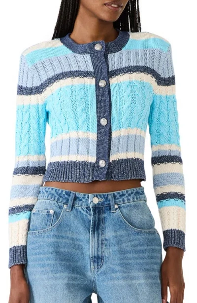 Steve Madden Eviee Crop Cotton Blend Cable Cardigan In Blue