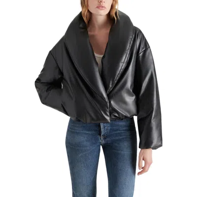 Steve Madden Evy Faux Leather Puffer Coat In Black