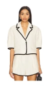 Steve Madden Womens Fable Tipped Short Sleeve Blazer Fable Tipped Pleated Shorts In White