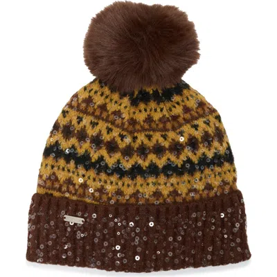Steve Madden Fair Isle Sequin Beanie In Orange