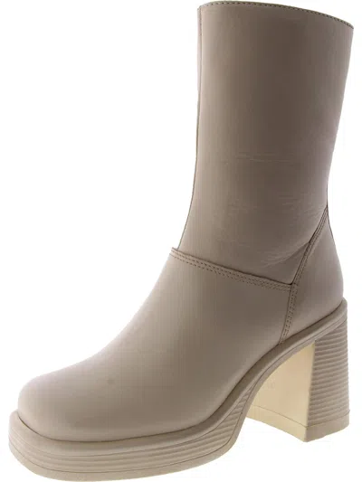 Steve Madden Fantsie Womens Leather Square Toe Mid-calf Boots In Beige