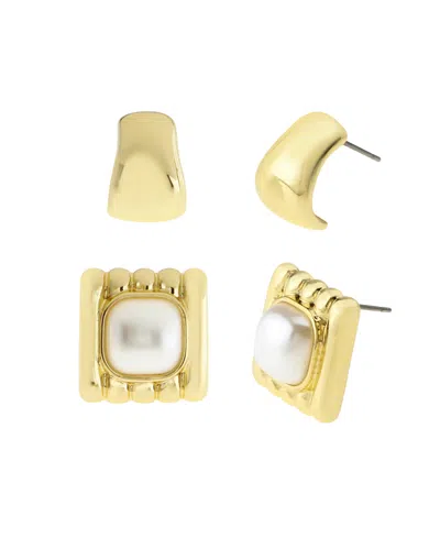 Steve Madden Faux Cultivated Pearl Button Stud Earring Set