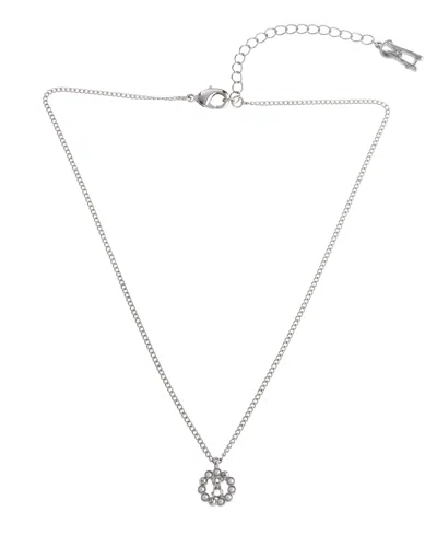 Steve Madden Faux Cultured Pearl Signature Circle Pendant Necklace In Metallic