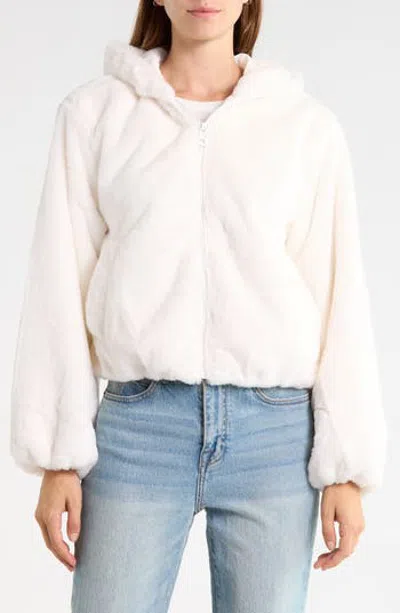 Steve Madden Faux Fur Hooded Bubble Jacket In Cream