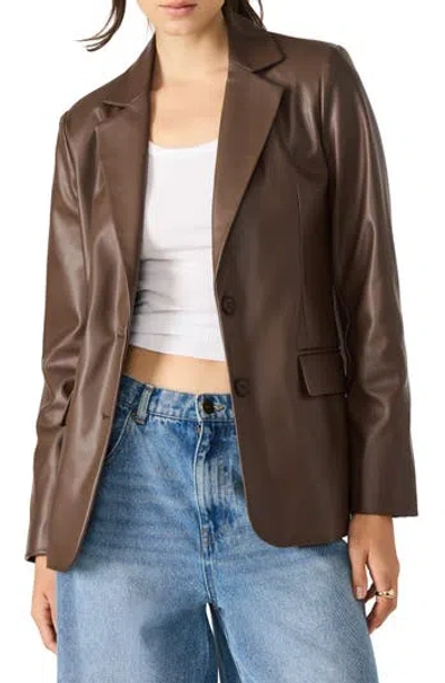 Steve Madden Faux Leather Boyfriend Blazer In Brown