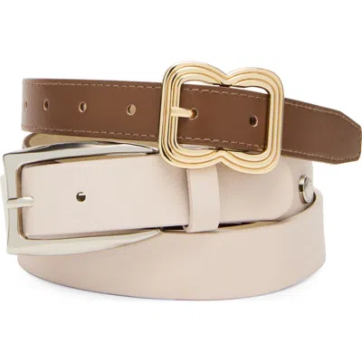 Steve Madden Faux Leather Elongated Buckle Belt In Oatmeal-brown