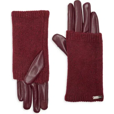 Steve Madden Faux Leather Trim Gloves In Burgundy