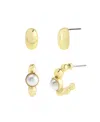 Steve Madden Faux Mother Of Pearl Hoop Earring Set In Gold