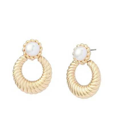 Steve Madden Faux Mother Of Pearl Twist Doorknocker Earrings In Gold