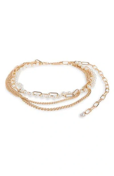 Steve Madden Faux Pearl & Mixed Chain Layered Belt In Gold