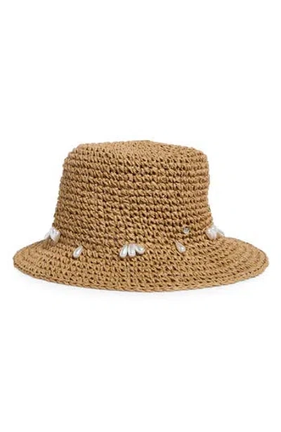 Steve Madden Faux Pearl Bucket Hat In Brown