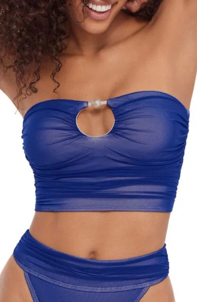 Steve Madden Faux Pearl Keyhole Strapless Bikini Top In Blue