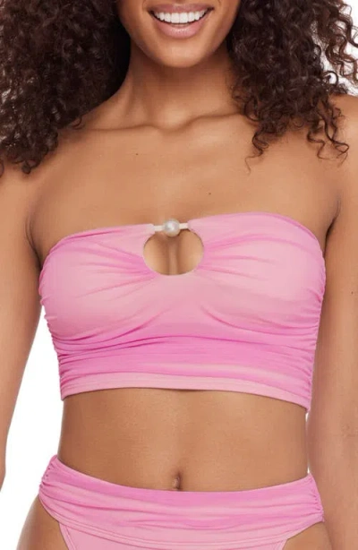 Steve Madden Faux Pearl Keyhole Strapless Bikini Top In Pink
