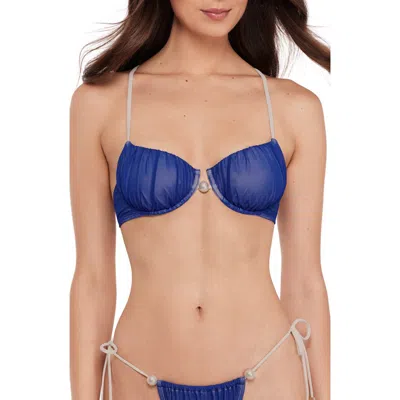 Steve Madden Faux Pearl Underwire Bikini Top In Blue