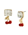Steve Madden Faux Stone Cherry Charm Drop Earrings In Multi
