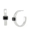 Steve Madden Faux Stone Gem Watch Chain Hoop Earrings