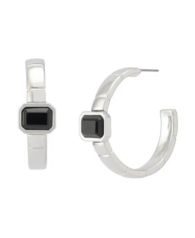 Steve Madden Faux Stone Gem Watch Chain Hoop Earrings