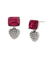 Steve Madden Faux Stone Heart Charm Drop Earrings In Pink