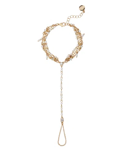 Steve Madden Faux Stone Mother Of Pearl Layered Strand Hand Chain In Silver