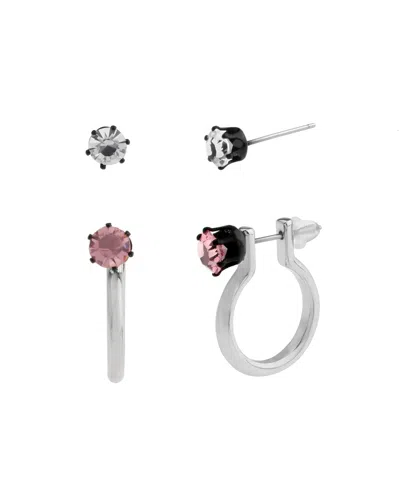 Steve Madden Faux Stone Punk Romance Stud Huggie Earring Set
