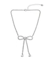 Steve Madden Faux Stone Rhinestone Bow Statement Necklace In Metallic