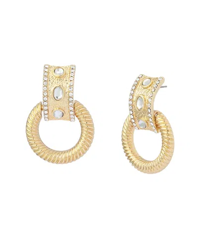 Steve Madden Faux Stone Ring Doorknocker Earrings In Gold