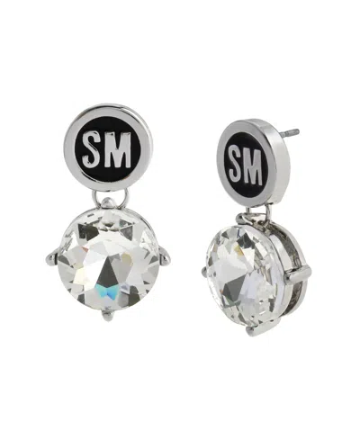 Steve Madden Faux Stone Signature Logo Drop Earrings In Metallic