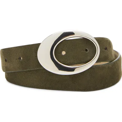 Steve Madden Faux Suede Organic Buckle Belt In Dark Olive